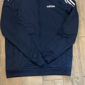 Adidas Blue Windbreaker Jacket with Iconic Stripes
